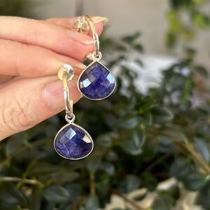Sterling Silver and Genuine Blue Sapphire Drop Earrings